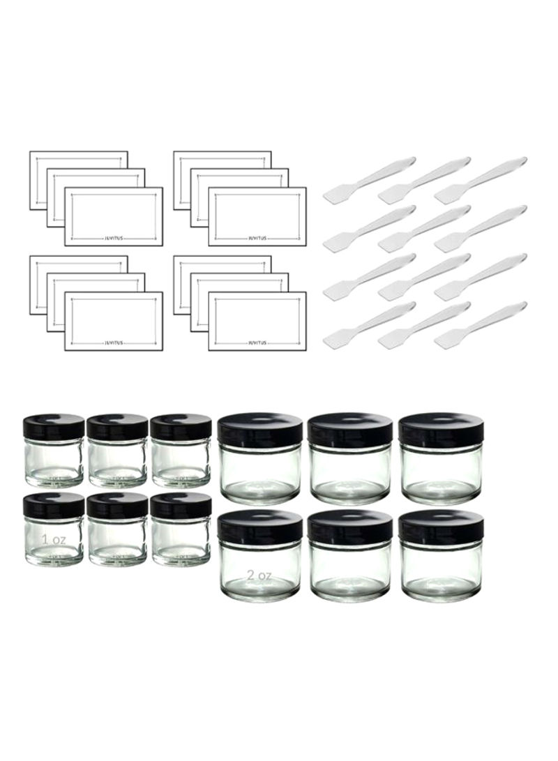 12-Piece Essential Oils Jar Set With Spatulas And Labels Clear/Black