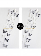 36-Piece Crystal Butterfly Wall Sticker White/Black