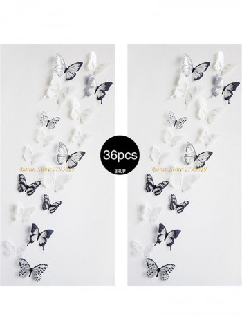 36-Piece Crystal Butterfly Wall Sticker White/Black