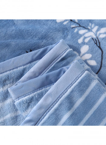 Plant Stripe Pattern Flannel Blanket Cotton Blue 180x230centimeter