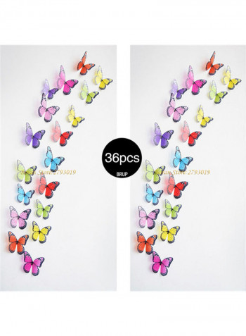 36-Piece 3D Crystal Butterfly Wall Stickers Multicolour