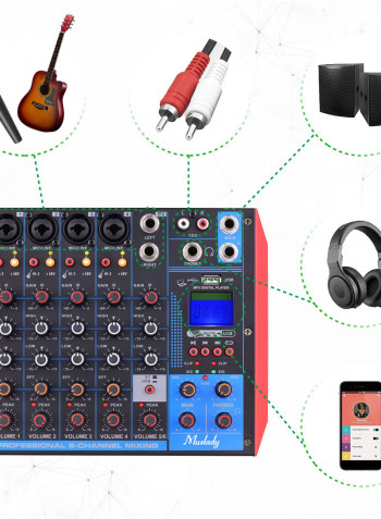 AG-6 Portable 6-Channel Mixing Console Digital Audio Mixer + 48V Phantom Power Supports BT/USB/MP3 Connection
