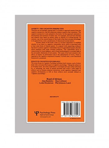 Anxiety: The Cognitive Perspective Paperback