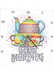 Beautiful Patterned Colorful Teapot Set For That Good Morning Wall Clock Multicolour 15x15inch