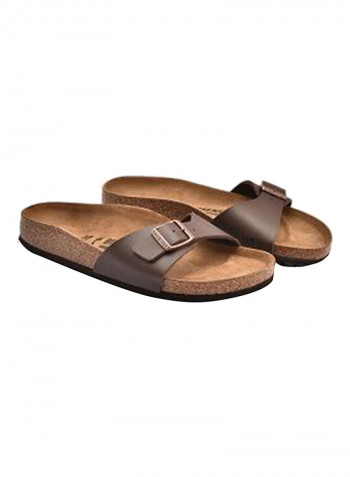 Madrid Buckle Strap Flat Sandals Dark Brown