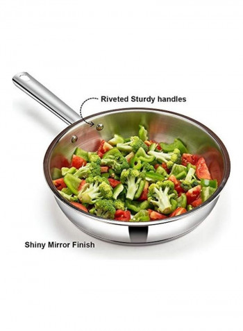 3-Piece Stainless Steel Induction Base Modena Cookware Set Silver Kadai With Lid 24, Saucepan With Lid 16, Frying Pan 24cm