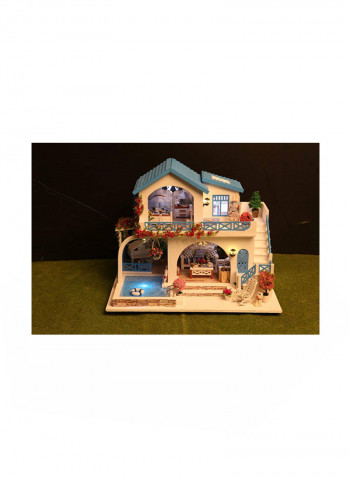 Blue And White Town 3D Puzzles Wooden Handmade Miniature Dollhouse Diy Kit