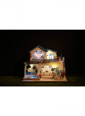 Blue And White Town 3D Puzzles Wooden Handmade Miniature Dollhouse Diy Kit