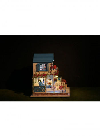 Blue And White Town 3D Puzzles Wooden Handmade Miniature Dollhouse Diy Kit