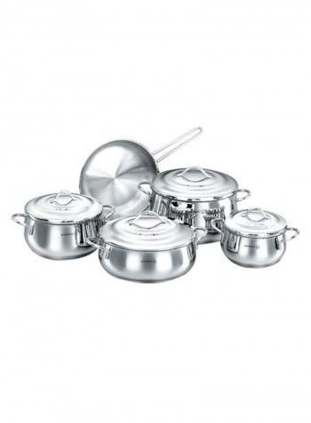 9-Piece Gala Cookware Set Silver Casserole 16x10, Casserole 20x11, Casserole 24x14, Low Casserole 24x9, Frypan 24x5cm
