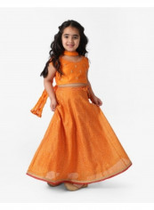 3-Piece Printed Lehenga Set Orange