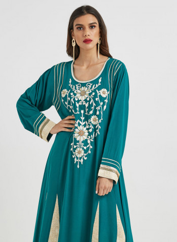 Traditional Scoop Neck Jalabiya Blue/White