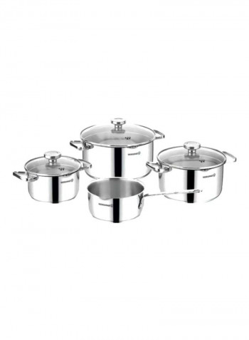 7-Piece Cookware Set Silver Saucepan(1.6), Casserole(1.8), Casserole With Glass Lid(3.5), Casserole With Glass Lid(5.5)L