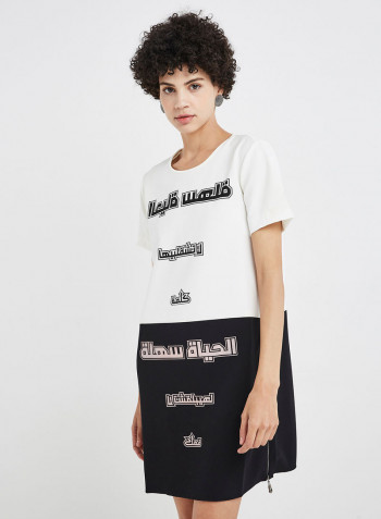 Round Neck Mini Dress Black/White