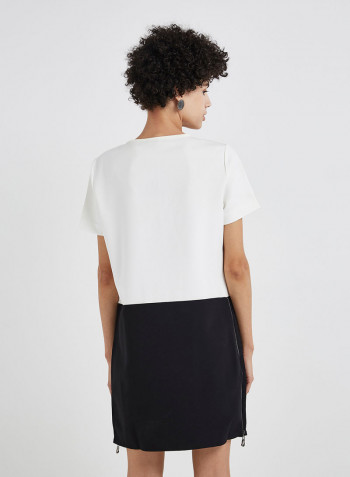 Round Neck Mini Dress Black/White