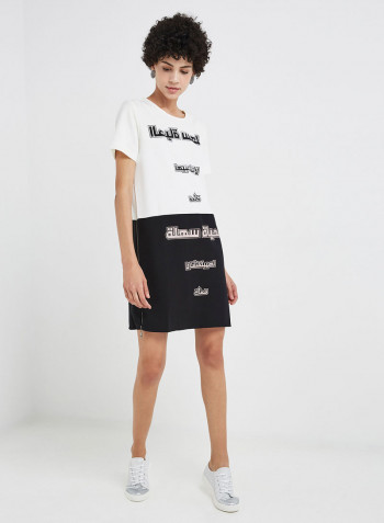 Round Neck Mini Dress Black/White