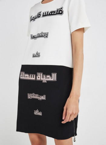 Round Neck Mini Dress Black/White