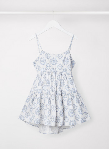 Kids/Teen Floral Print Tiered Dress Blue