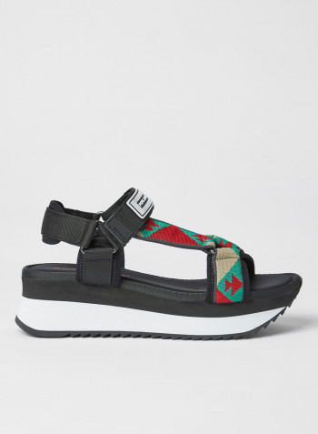 Fuji Ethnic Platform Sandals Black