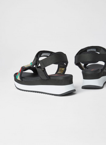Fuji Ethnic Platform Sandals Black