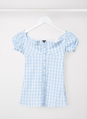 Kids/Teen Gingham Print Broderie Dress Blue