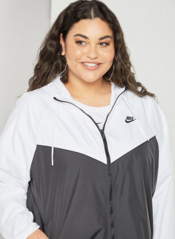 Plus Size Sportswear Windrunner Jacket أبيض/ أسود