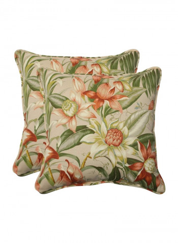 2-Piece Botanical Glow Tiger Stripe Throw Pillow Set Green/Orange/White 18.5x18.5x5inch