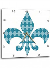 Aqua Diamonds Fleur De Lis Printed Wall Clock White/Blue 15x15x0.1inch