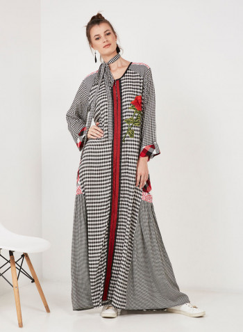 Mixed Chequer Print Inspired Jalabiya IT-8326 Black/White/Red