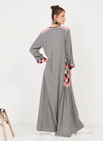 Mixed Chequer Print Inspired Jalabiya IT-8326 Black/White/Red
