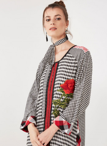 Mixed Chequer Print Inspired Jalabiya IT-8326 Black/White/Red