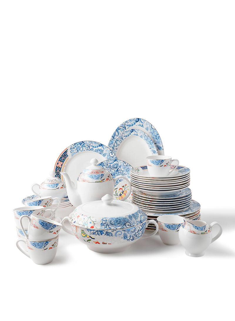 New Bone China Dinner Set, Plates, Mugs, Bowls, Cups, Saucers, Serves 8, Floral Dream 50-Piece
