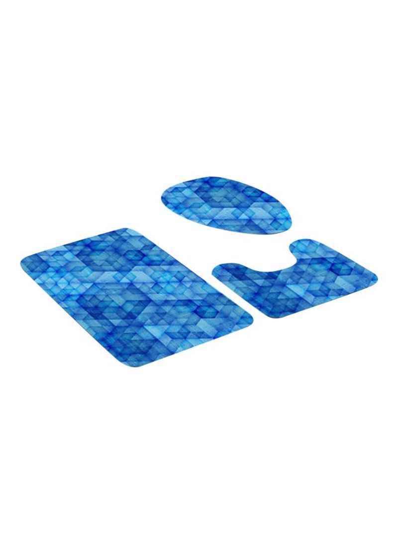 3-Piece Geometric Pattern Bath Mat Set Blue