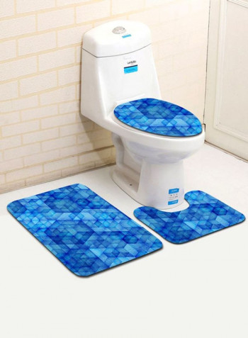 3-Piece Geometric Pattern Bath Mat Set Blue