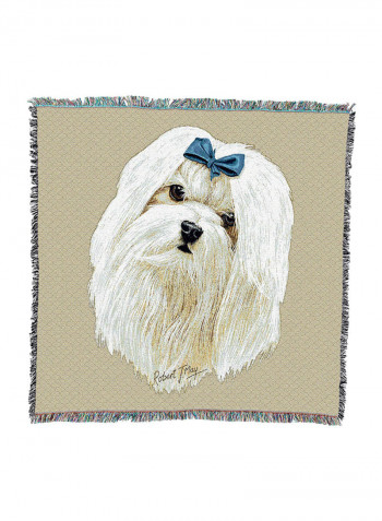 Dog Printed Woven Throw Blanket Maltese White