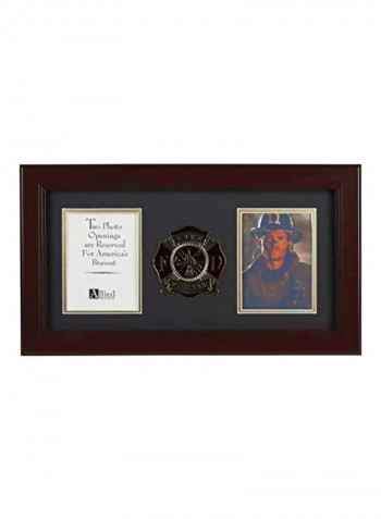 Firefighter Medallion Double Picture Frame Brown/Clear 10x18inch