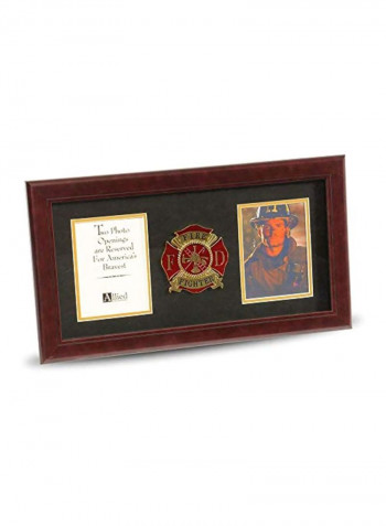 Firefighter Medallion Double Picture Frame Brown/Clear 10x18inch