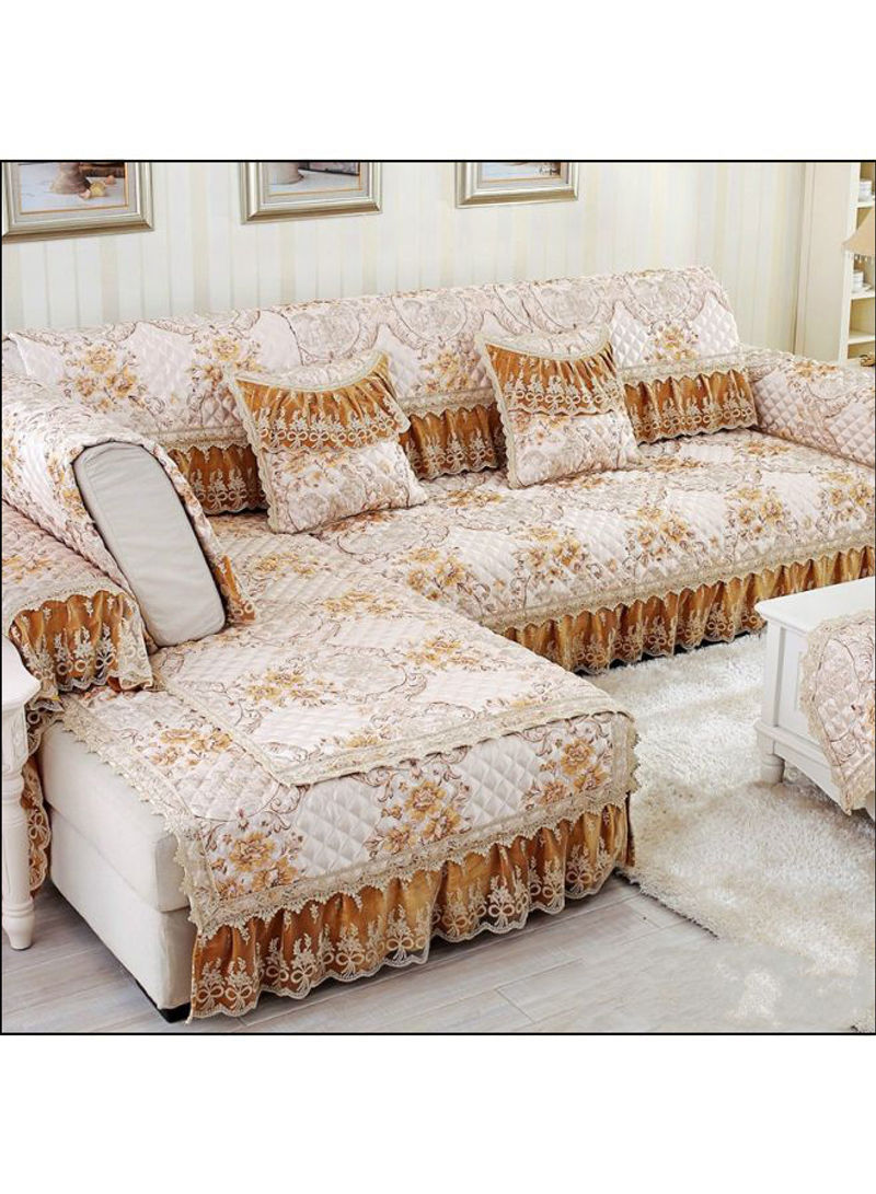 Lace Patchwork Living Room Sofa Slipcover Orange/Off White