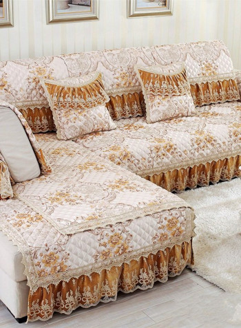 Lace Patchwork Living Room Sofa Slipcover Orange/Off White