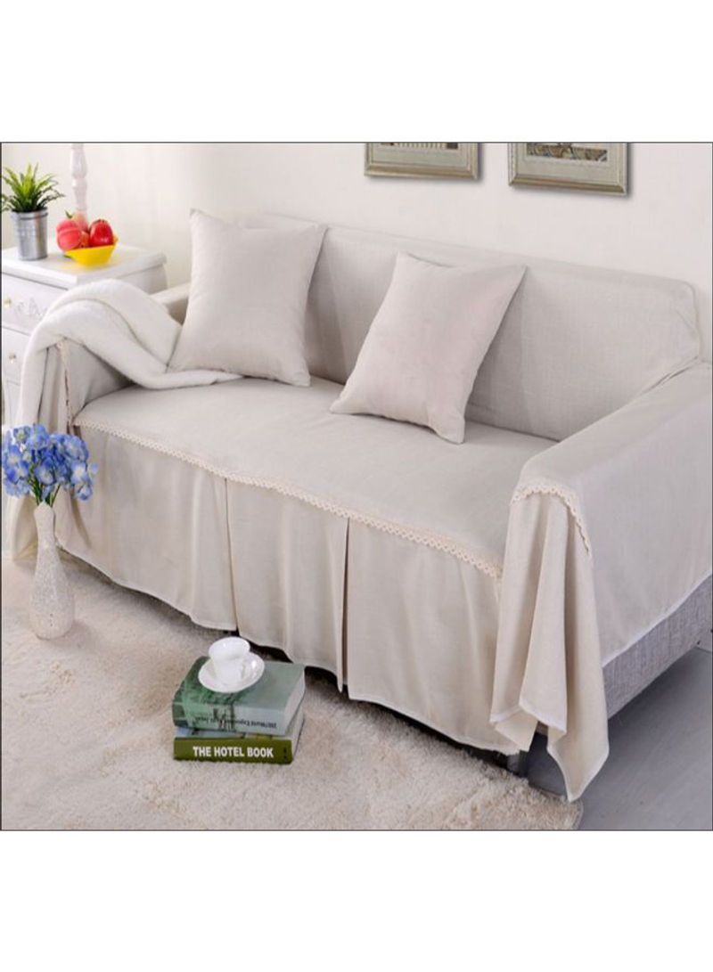 Solid Pattern Full Covered Sofa Slipcover Beige