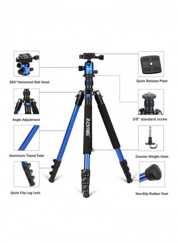 Portable Camera Tripod For DSLR Cameras Blue/Black