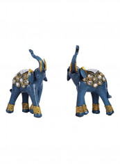 Personality Living Room Cabinet Resin Elephant Decoration Blue/Golden 20x13x37centimeter
