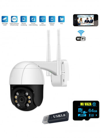 Wi-Fi Motion Detection Camera With 64GB TF Card And 3.0 Card Reader white