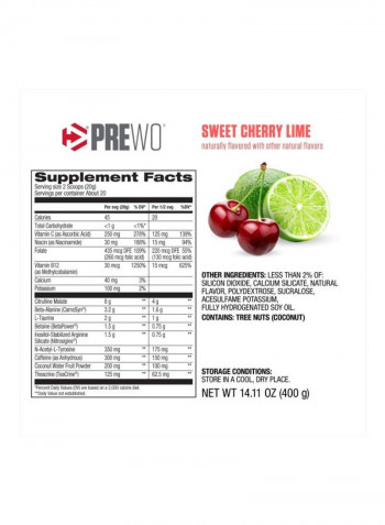 Pre-Wo Dietary Supplement - - Sweet Cherry Lime