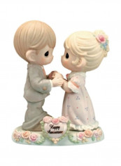 Happy Anniversary Themed Porcelain Figurine White/Beige/Blue 5x4x2.5inch