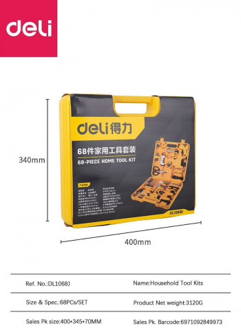 68-Piece Multi-Function Household Tool Kit Yellow/Black