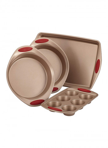 4-Piece Non-Stick Bakeware Set Brown/Red