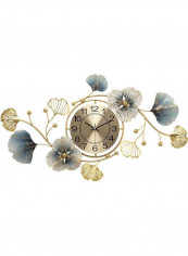Flower Design Wall Clock Golden/Blue 94 x 52cm