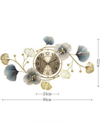Flower Design Wall Clock Golden/Blue 94 x 52cm