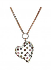 Confetti Mixed Stone Lucite Heart Long Pendant Necklace